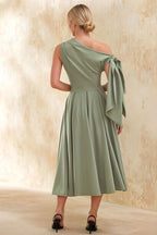 Gracie Mint Draped One Shoulder Midi Dress