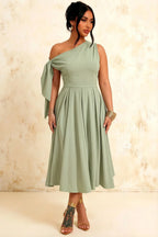 Gracie Mint Draped One Shoulder Midi Dress
