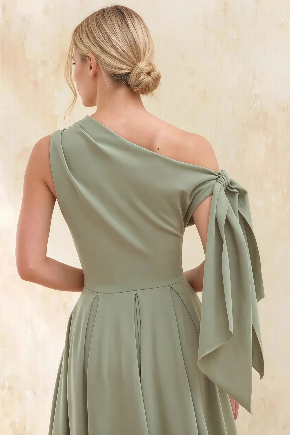 Gracie Mint Draped One Shoulder Midi Dress