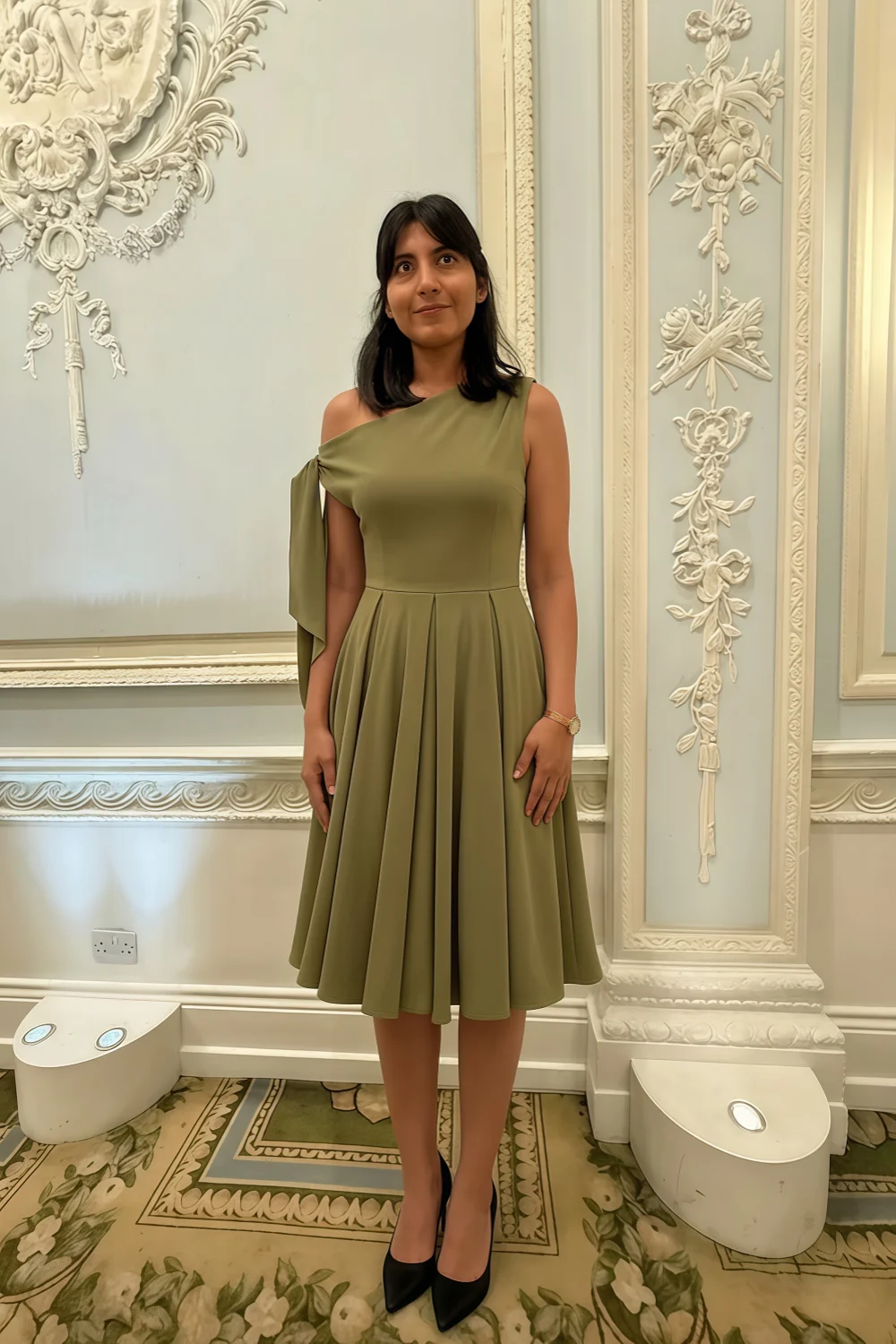 Gracie Olive One Shoulder Midi Dress | Asymmetric Knot Detail