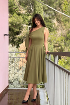 Gracie Olive One Shoulder Midi Dress | Asymmetric Knot Detail