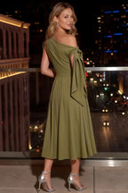 Gracie Olive One Shoulder Midi Dress | Asymmetric Knot Detail
