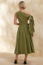 Gracie Olive One Shoulder Midi Dress | Asymmetric Knot Detail