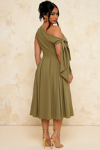 Gracie Olive One Shoulder Midi Dress | Asymmetric Knot Detail