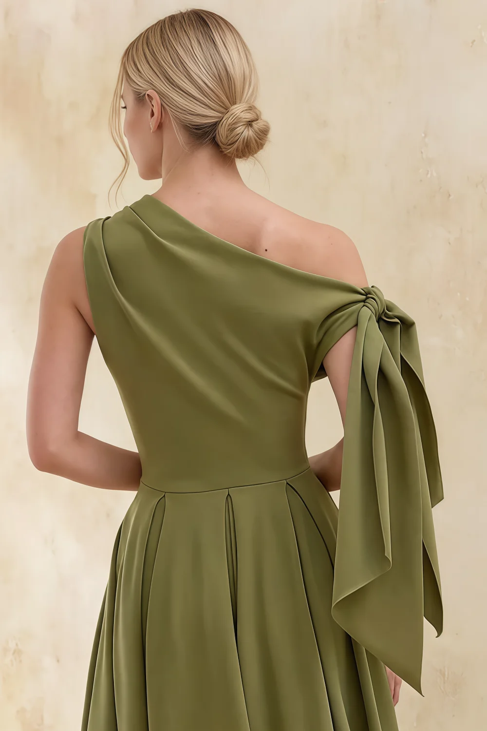 Gracie Olive One Shoulder Midi Dress | Asymmetric Knot Detail