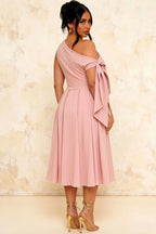 Gracie Pink One Shoulder Midi Dress | Knotted A-Line Dress