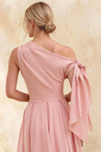 Gracie Pink One Shoulder Midi Dress | Knotted A-Line Dress