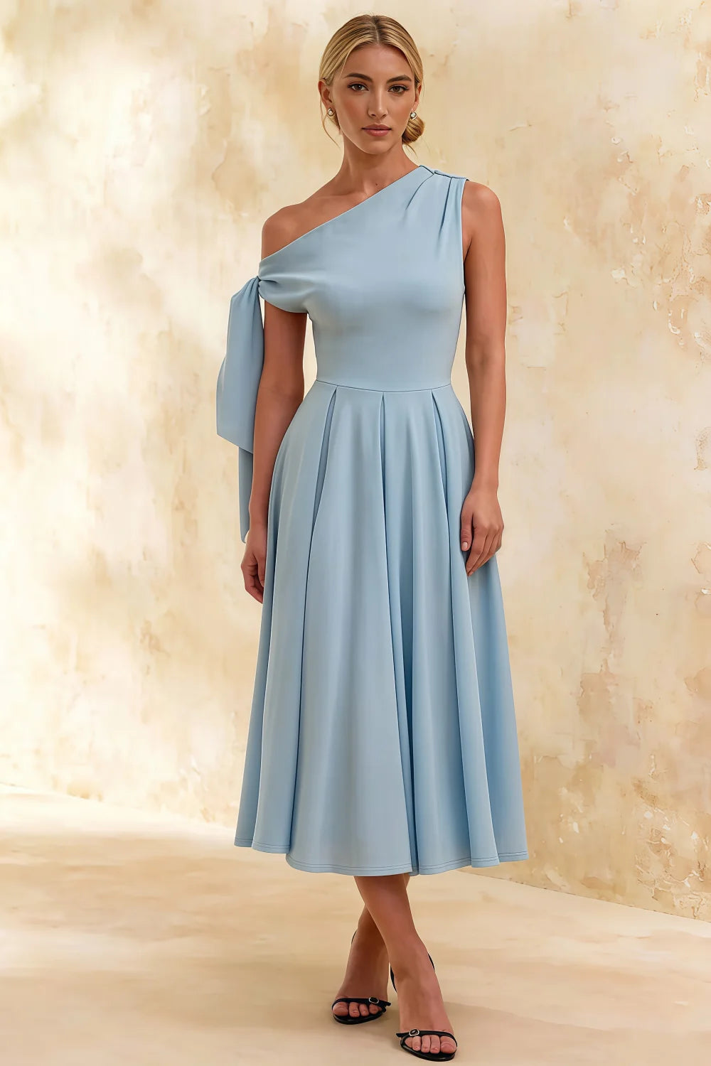 Gracie Powder Blue Kiki One Shoulder Midi Dress