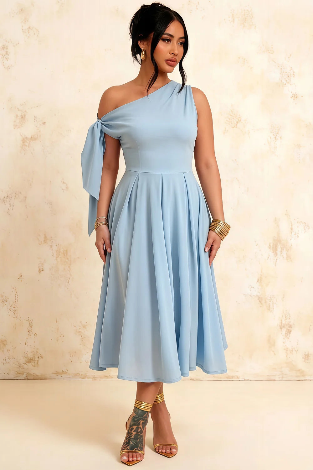 Gracie Powder Blue Kiki One Shoulder Midi Dress