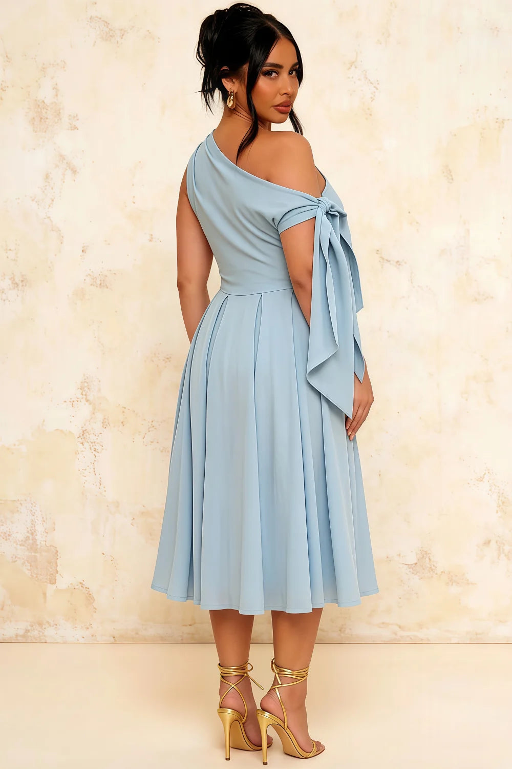 Gracie Powder Blue Kiki One Shoulder Midi Dress