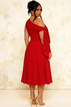 Gracie Red One Shoulder Midi Dress | Elegant A-Line Party Gown