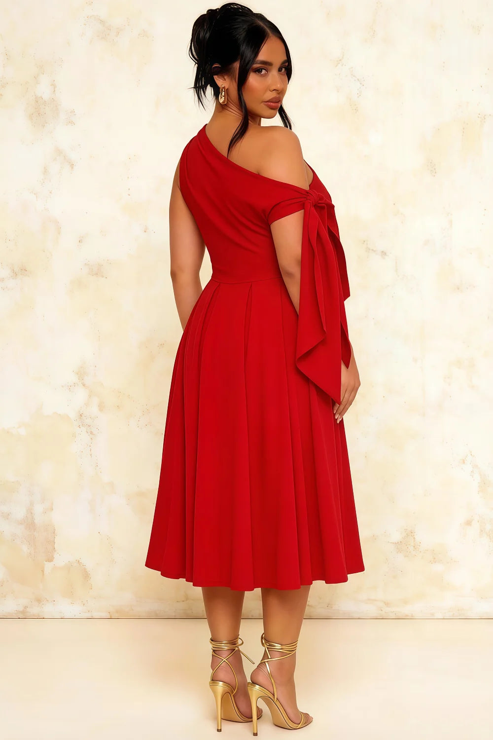 Gracie Red One Shoulder Midi Dress | Elegant A-Line Party Gown