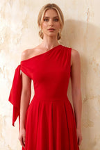 Gracie Red One Shoulder Midi Dress | Elegant A-Line Party Gown