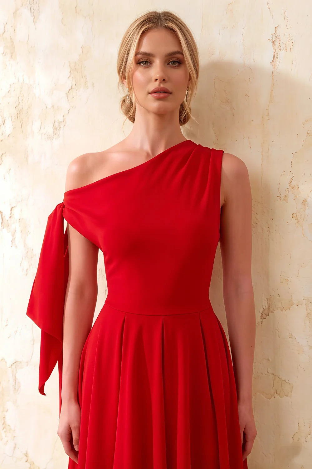 Gracie Red One Shoulder Midi Dress | Elegant A-Line Party Gown