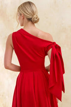 Gracie Red One Shoulder Midi Dress | Elegant A-Line Party Gown