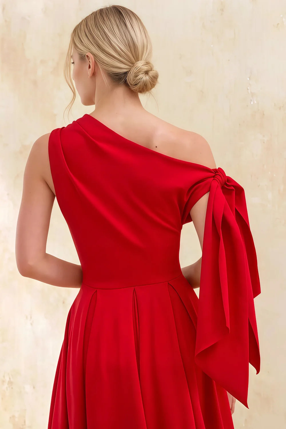 Gracie Red One Shoulder Midi Dress | Elegant A-Line Party Gown