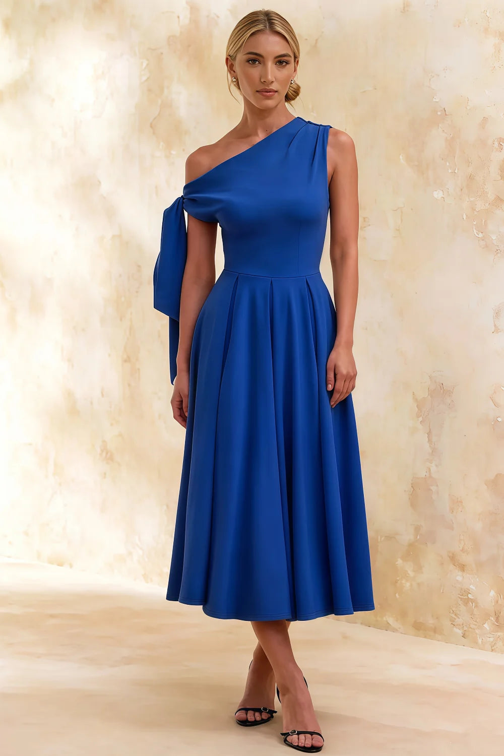 Gracie Royal Blue Midi Dress One Shoulder | Elegant A-Line