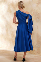 Gracie Royal Blue Midi Dress One Shoulder | Elegant A-Line