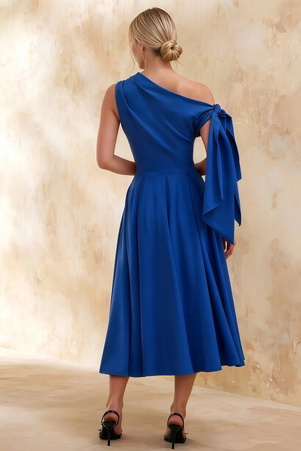 Gracie Royal Blue Midi Dress One Shoulder | Elegant A-Line