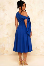 Gracie Royal Blue Midi Dress One Shoulder | Elegant A-Line