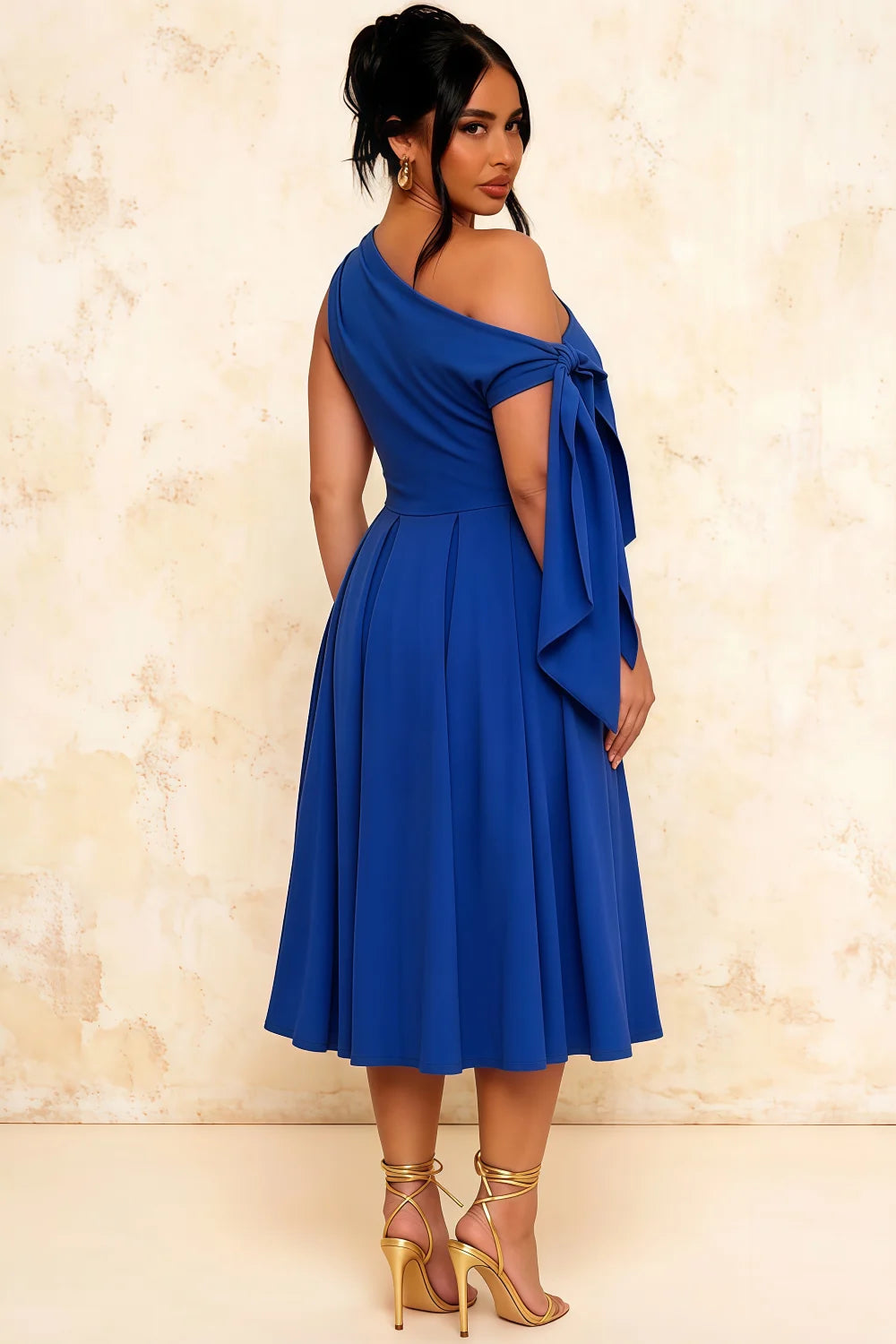 Gracie Royal Blue Midi Dress One Shoulder | Elegant A-Line