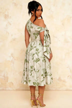 Gracie Sage Green Floral One Shoulder Midi Dress | Wedding Guest
