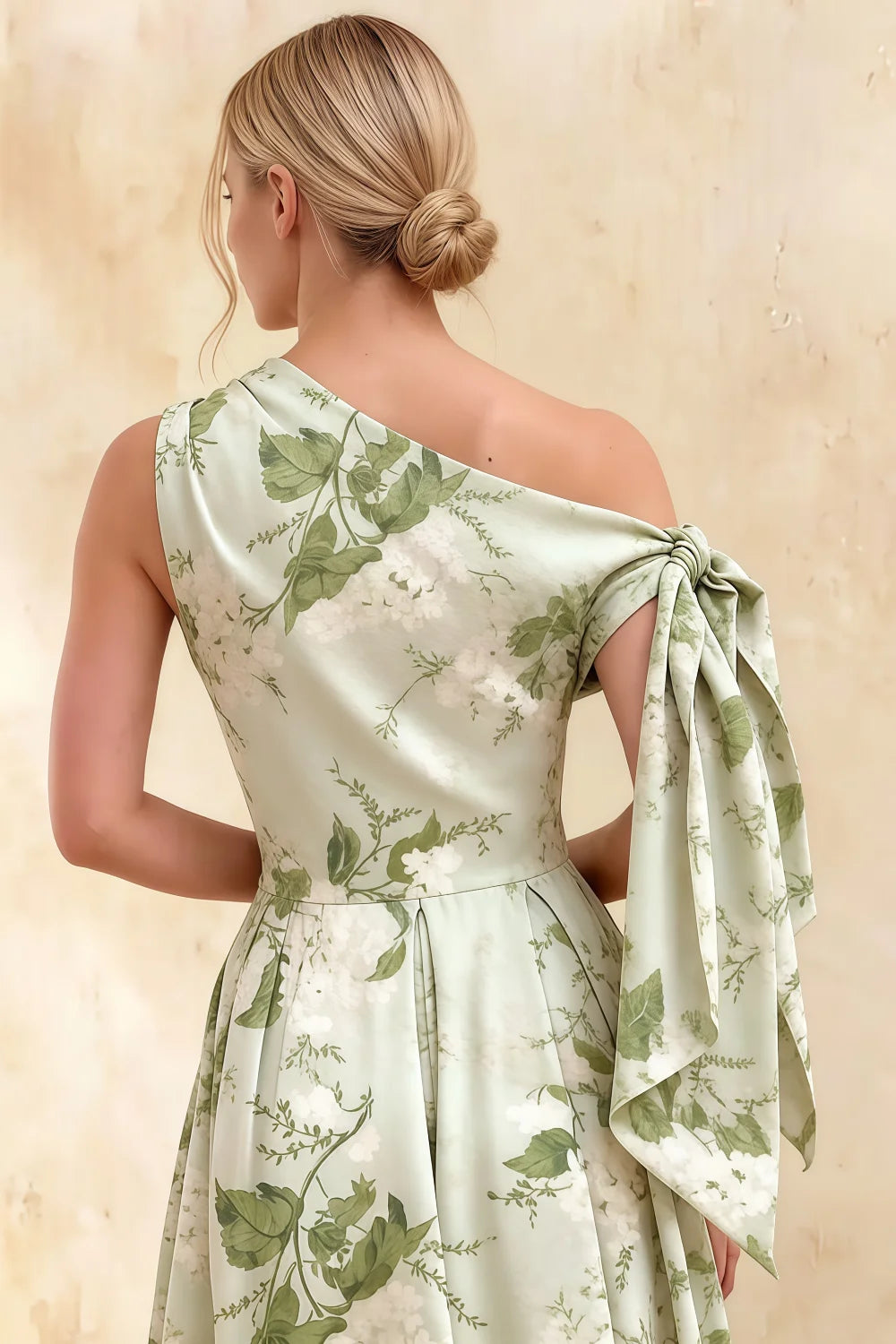 Gracie Sage Green Floral One Shoulder Midi Dress | Wedding Guest