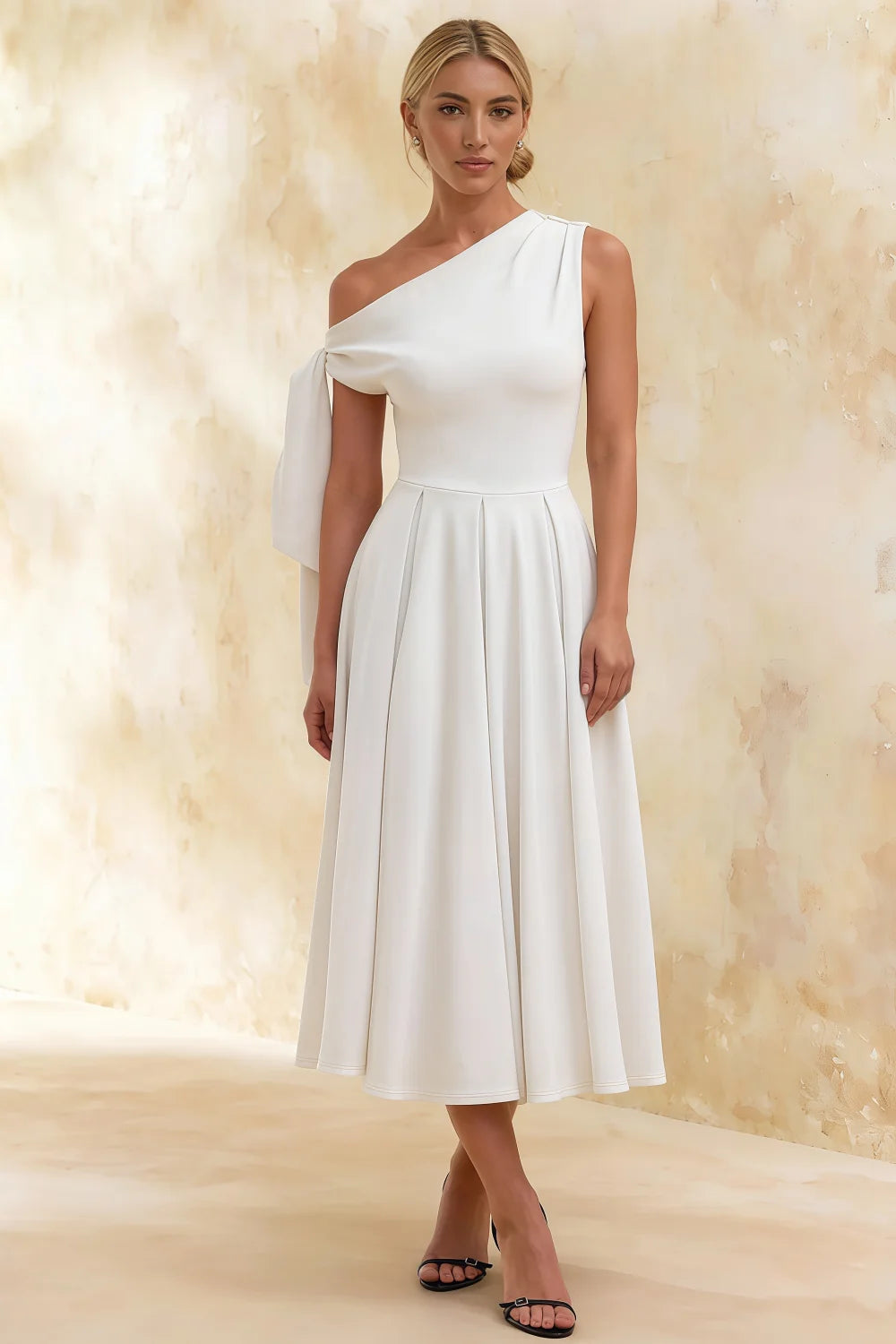 Gracie White One Shoulder Midi Dress for Graduation Main image