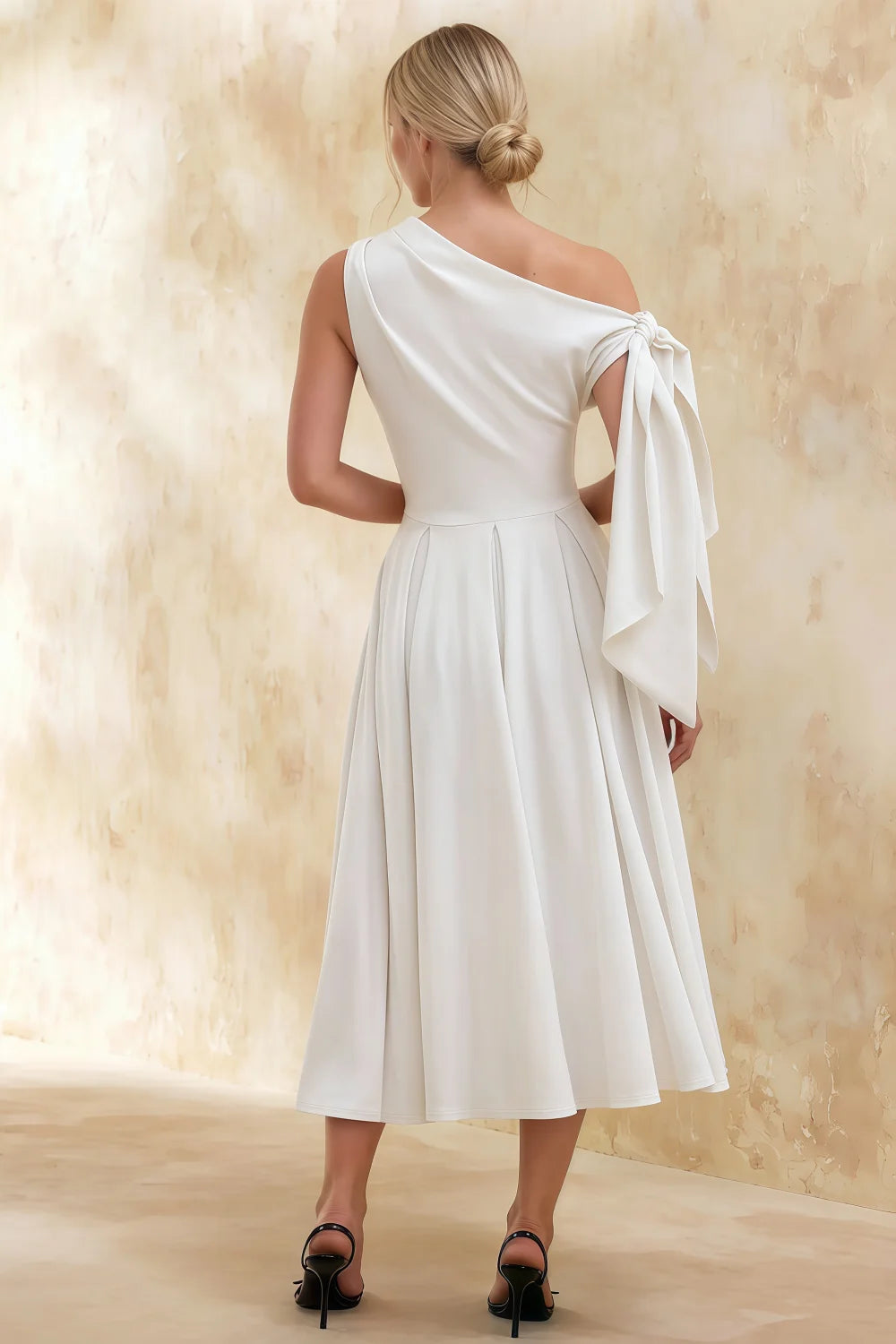 Gracie White One Shoulder Midi Dress for Graduation
