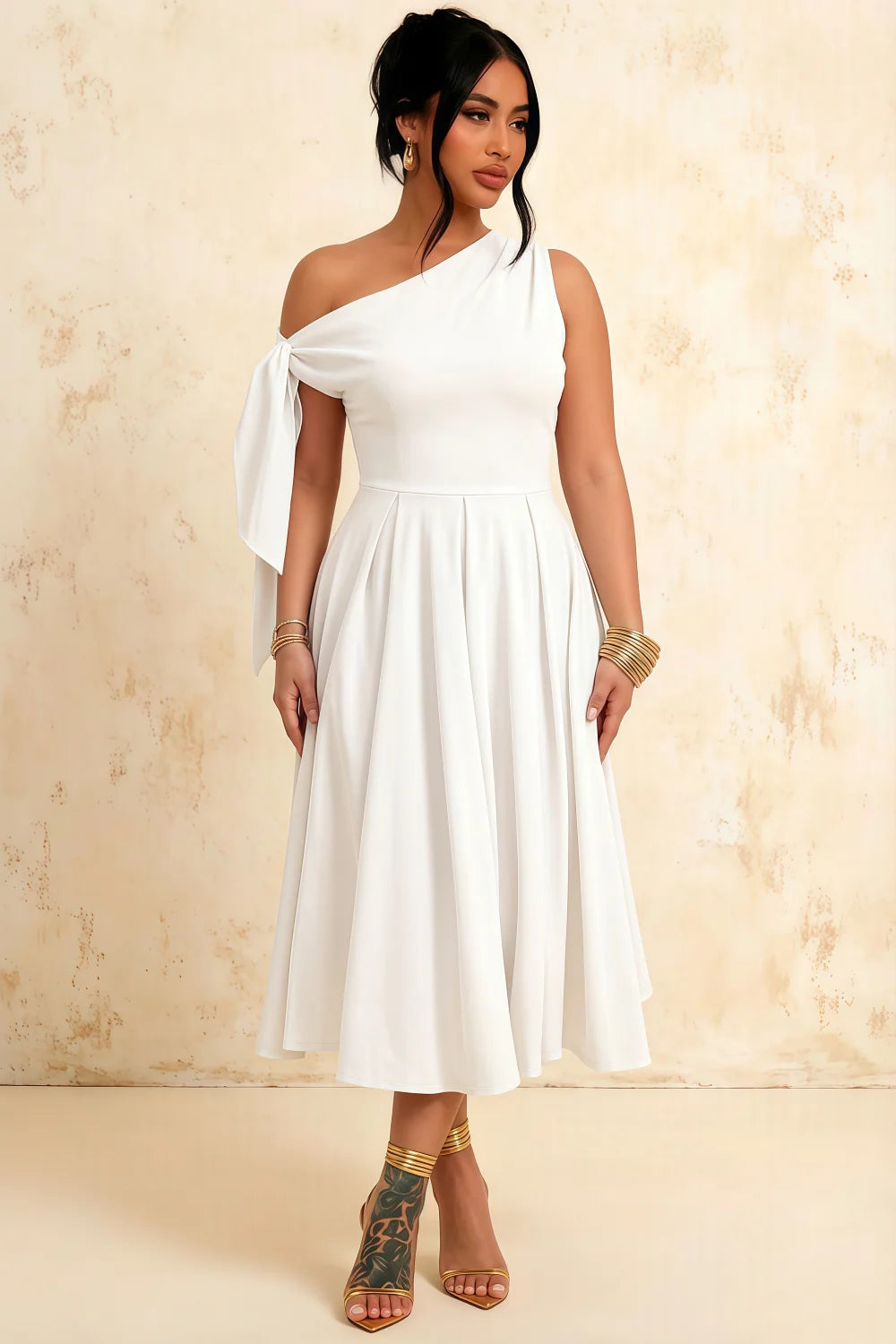 Gracie White One Shoulder Midi Dress for Graduation
