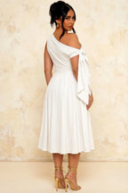 Gracie White One Shoulder Midi Dress for Graduation