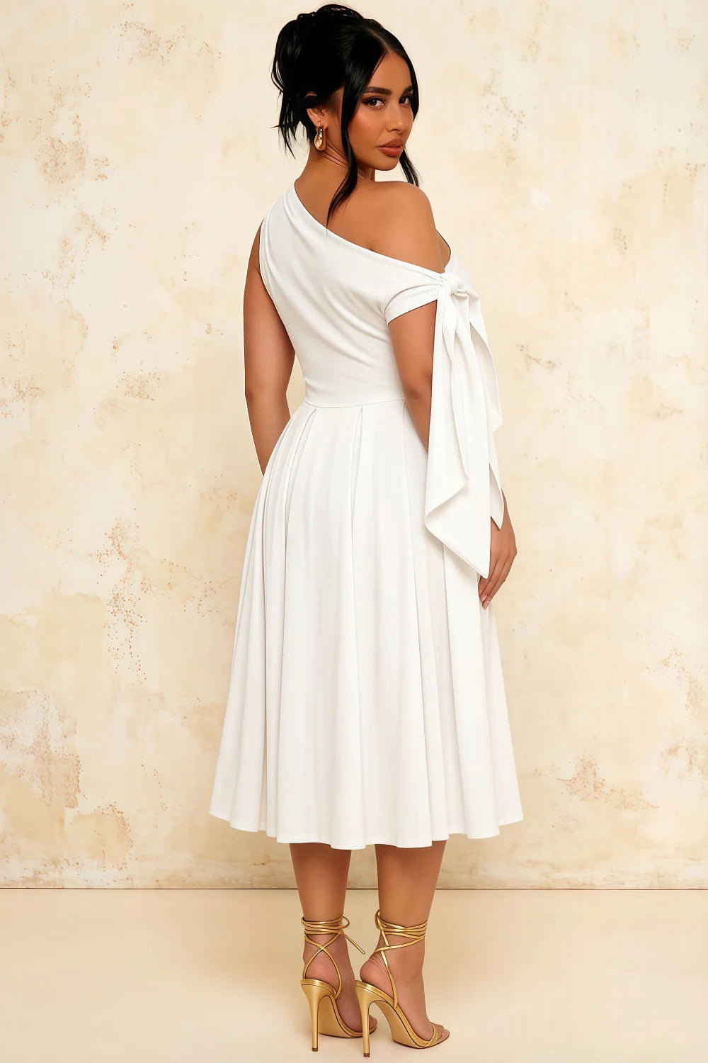 Gracie White One Shoulder Midi Dress for Graduation