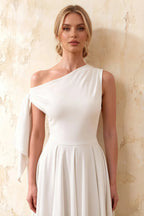 Gracie White One Shoulder Midi Dress for Graduation