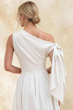 Gracie White One Shoulder Midi Dress for Graduation
