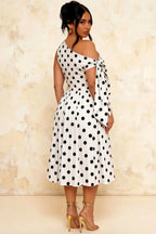 Gracie White Polka Dot One Shoulder Midi Dress