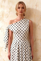 Gracie White Polka Dot One Shoulder Midi Dress