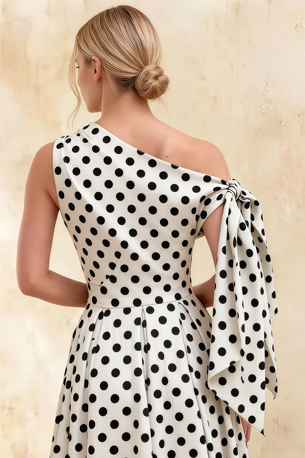 Gracie White Polka Dot One Shoulder Midi Dress