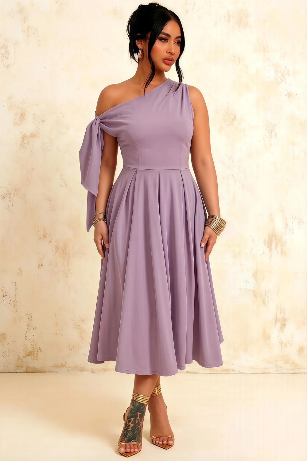 Gracie Wisteria Midi One Shoulder Cocktail Dress