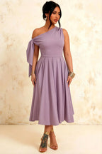 Gracie Wisteria Midi One Shoulder Cocktail Dress