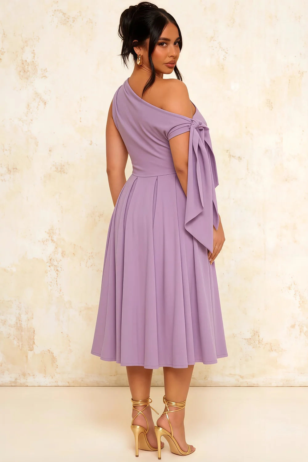 Gracie Wisteria Midi One Shoulder Cocktail Dress