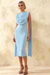 Gretchen Baby Blue Midi Dress with High Neck