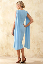 Gretchen Baby Blue Midi Dress with High Neck