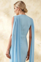 Gretchen Baby Blue Midi Dress with High Neck