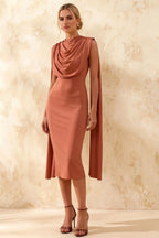 Gretchen Bronze Midi High Neck Dress with Cape Detail