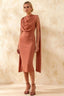 Gretchen Bronze Midi High Neck Dress with Cape Detail