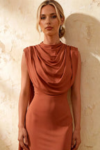 Gretchen Bronze Midi High Neck Dress with Cape Detail
