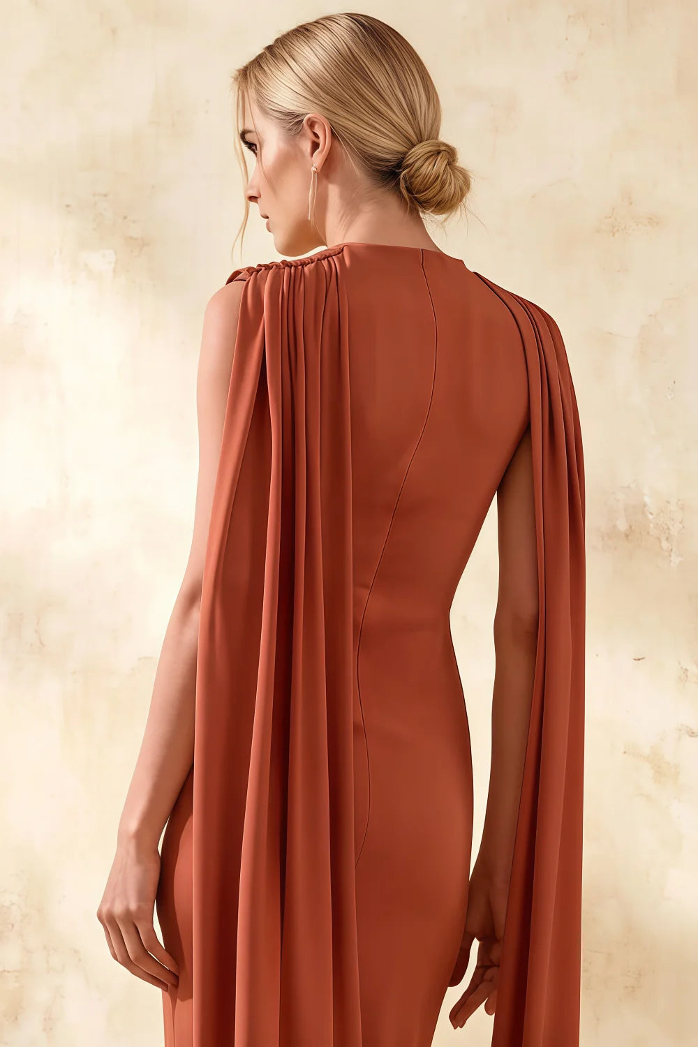 Gretchen Bronze Midi High Neck Dress with Cape Detail