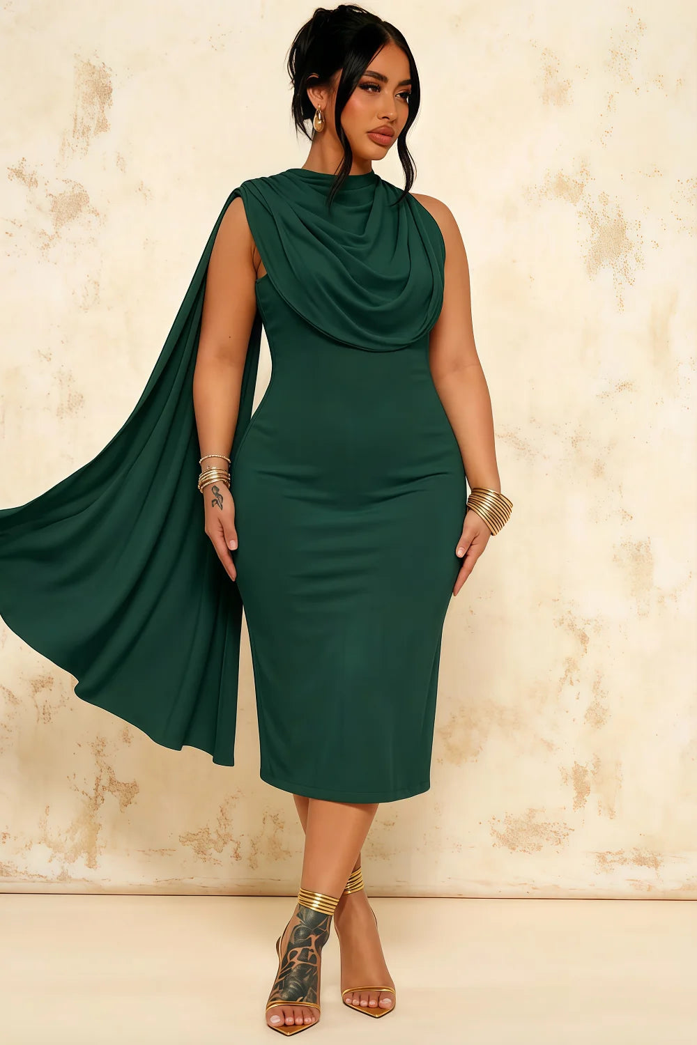 Gretchen Emerald Green Sleeveless High Neck Midi Dress