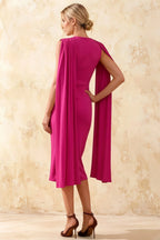 Gretchen Fuchsia High Neck Dresses Midi with Cape Detail