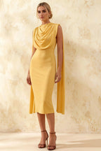 Gretchen Golden High Neck Midi Dress Wedding Guest